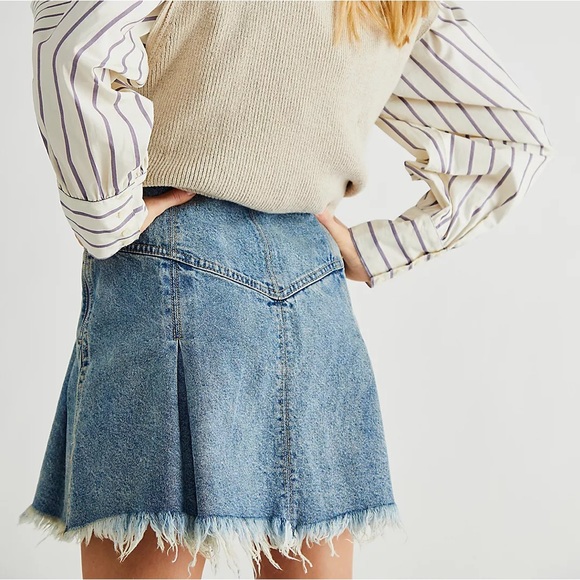 Free people marigold denim mini skirt boho - Picture 2 of 6